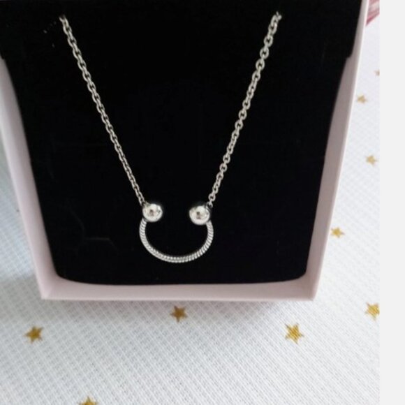 Authentic Pandora Sterling Silver U-shape Charm Pendant Necklace 392747C00-45 - Picture 1 of 16